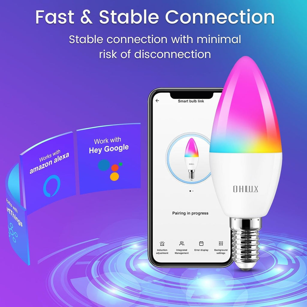 E12 Led Bulb, Smart Candelabra Led Light Bulbs 5W 40 Watt Equivalent, Color Changing Light Bulb RGB Compatible