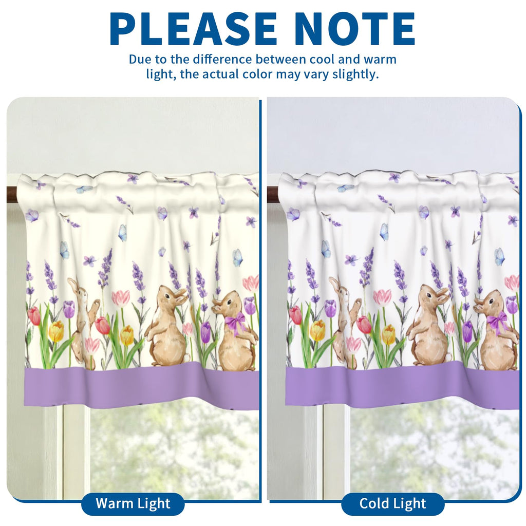 Easter Rabbit Curtain Valance Lavender Floral Short Kitchen Valances 2 Panel Rod Pocket Blackout Drapes Dining Room