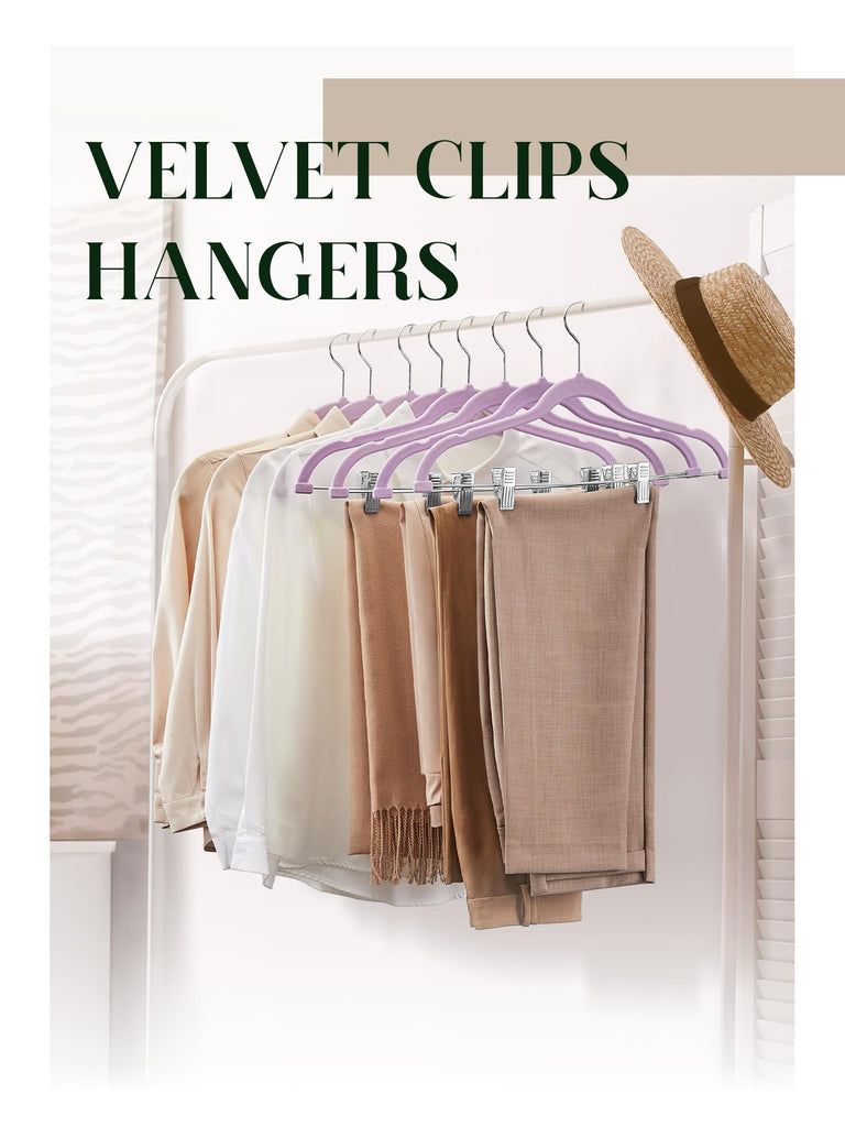 Velvet Skirt Hangers 24 Pack, Pants Hangers with Clips - Purple