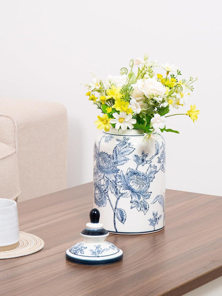 Blue and White Ginger Jar Decor, Chinoiserie Vase Decor, 12x6 Inch