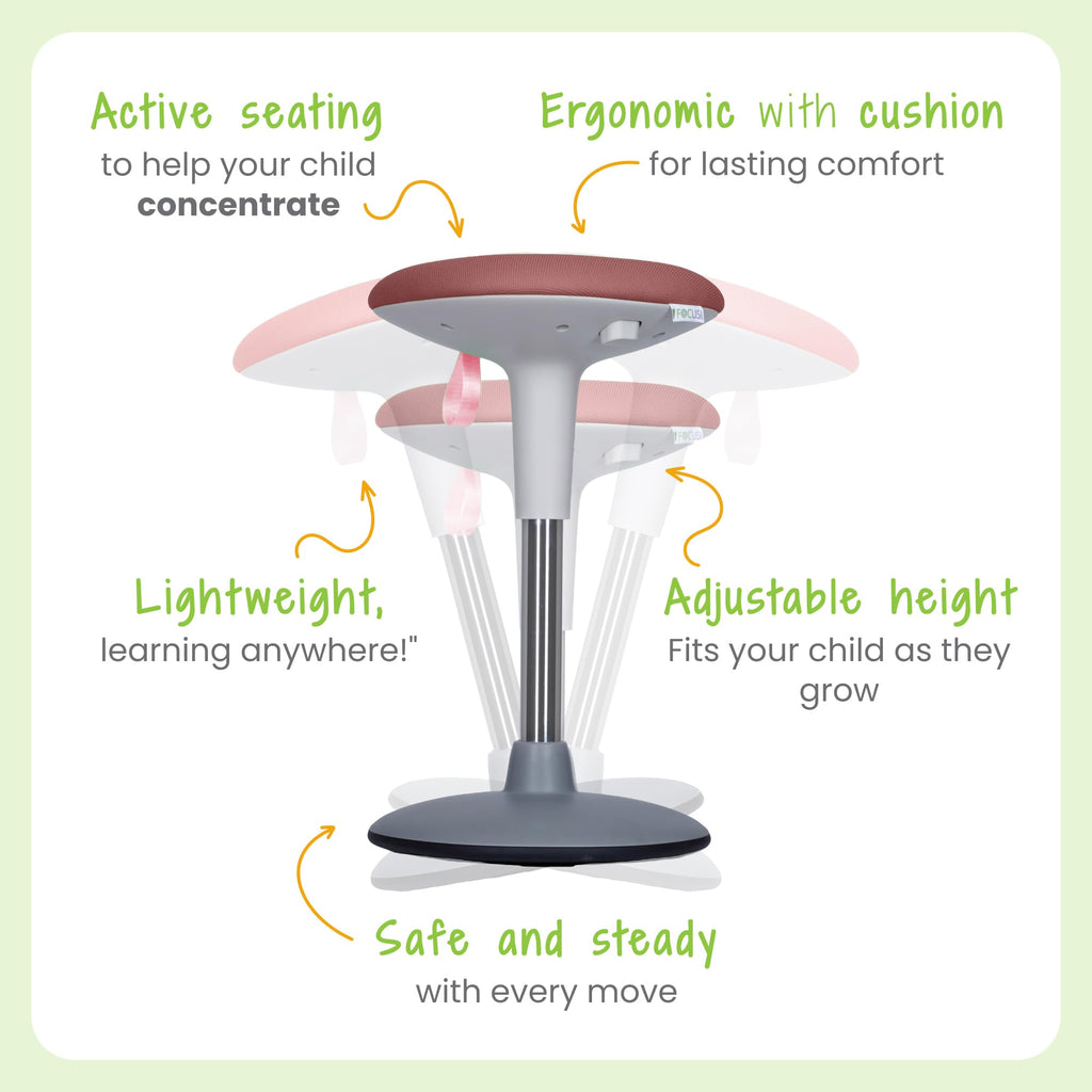 Wobble Stool for Kids Ages 7-12 - Adjustable Height Wobble Stool - Classroom Seating with Soft Easy-to-Clean Fabric