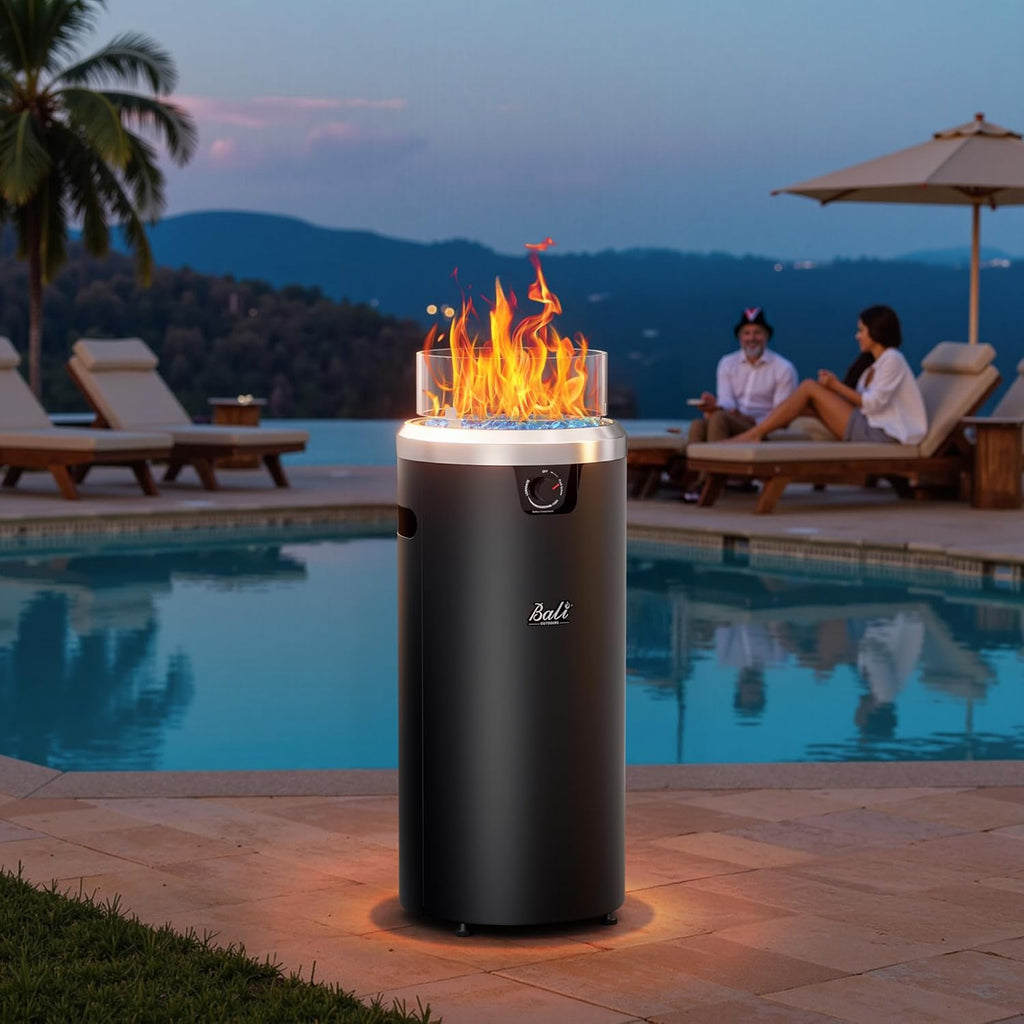 Propane Fire Pit Black, Column Outdoor Fire Pit Round, Outdoor Firepits for Outside Garden, Patio