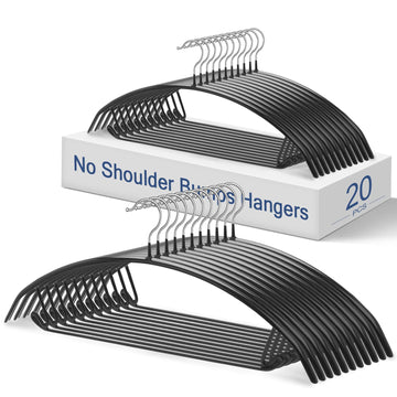 20 Pack No Shoulder Bump Metal Hangers, Black