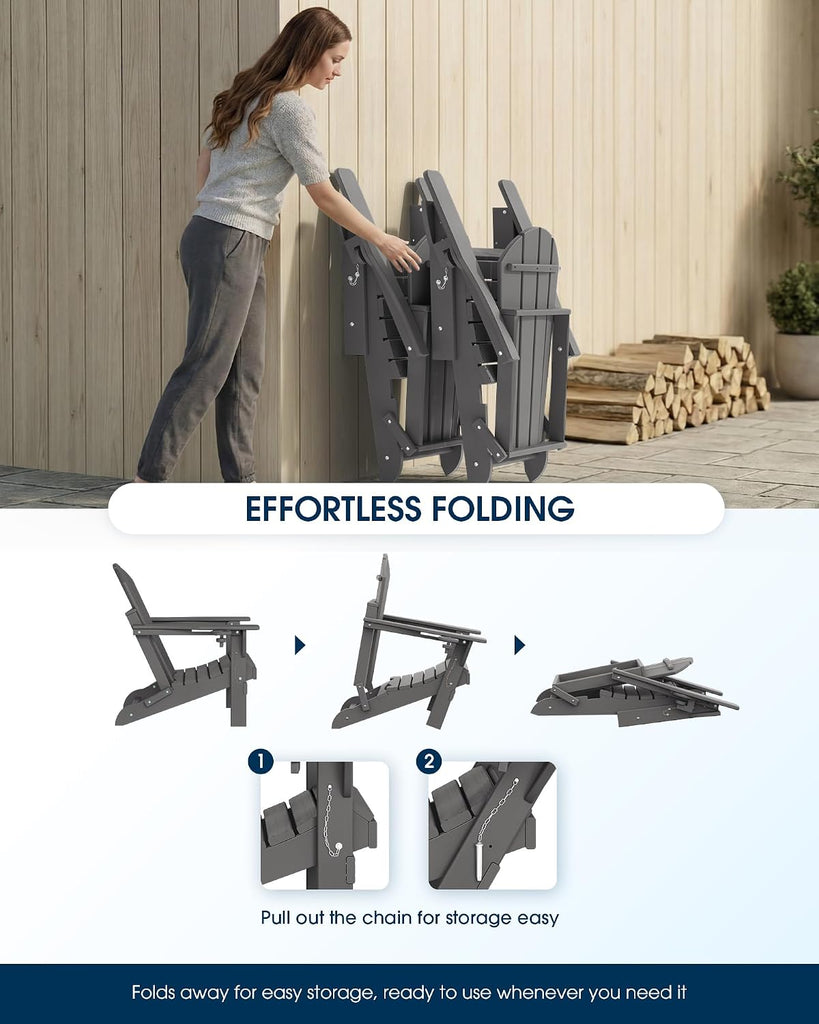Folding Adirondack Chairs Set of 2 HDPE Weather Resistant, Patio Firepit Chairs, Sturdy Outside Chairs, Lawn Chairs