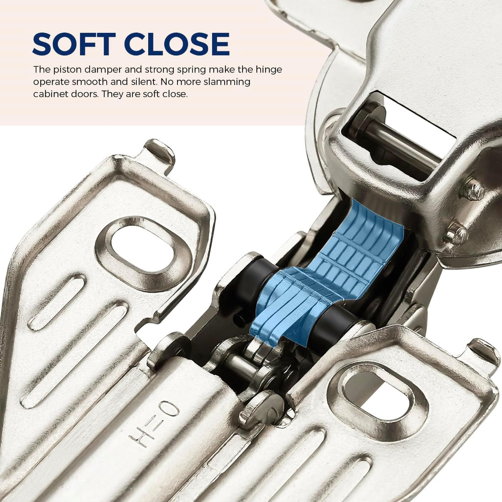1 Pair 2 Packs Full Overlay Cabinet Door Hinges,105 Degree Adjustable Concealed Kitchen Cabinet Hinges Soft Close for