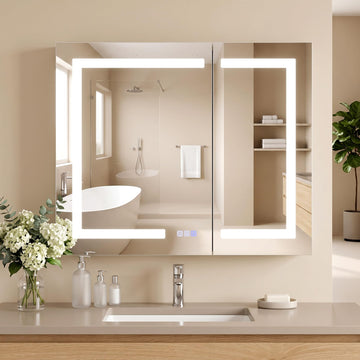 LED Bathroom Medicine Cabinet with Mirror, 36"x30" Anti-Fog Smart Mirror Cabinet, UPVC Waterproof Vanity Cabinet
