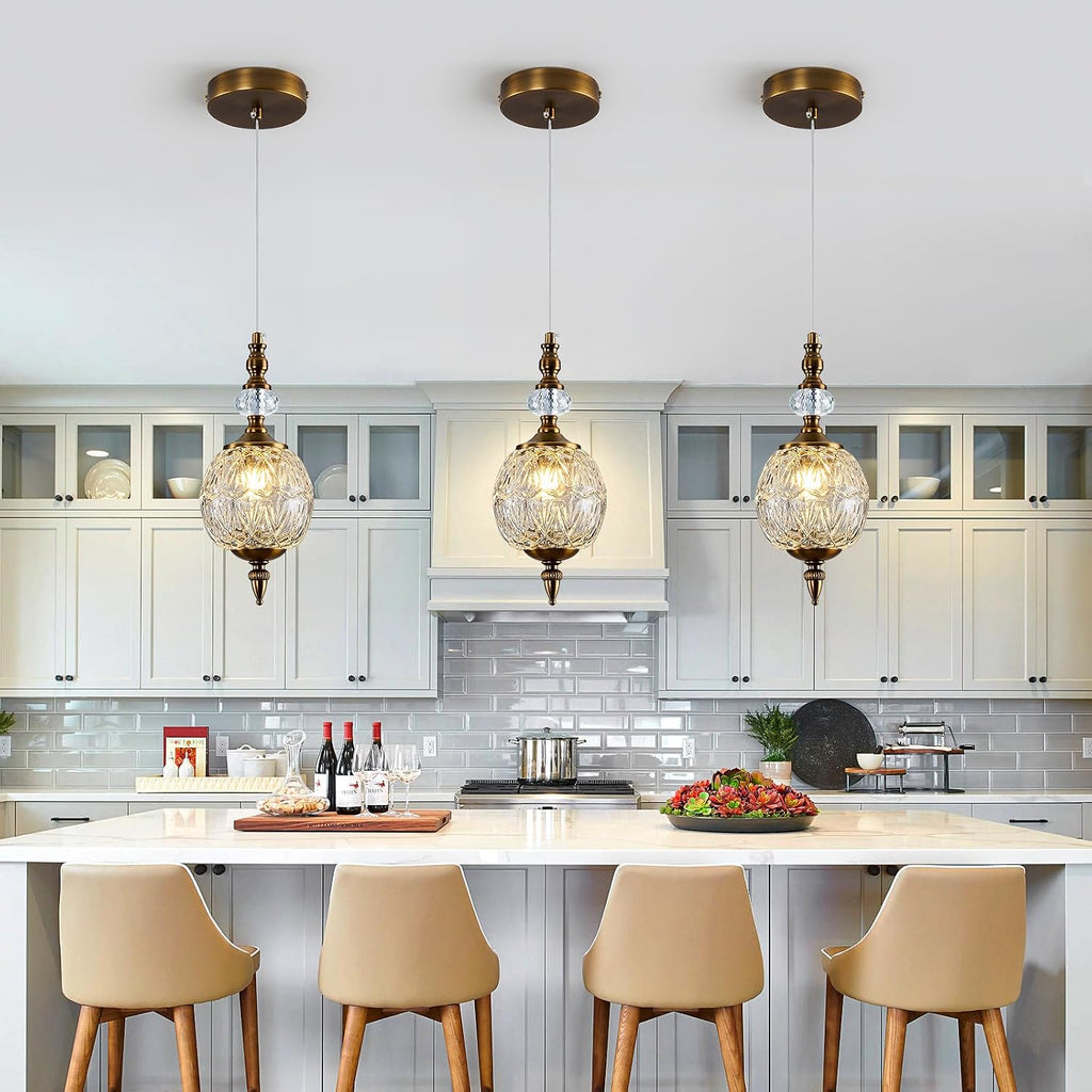 Vintage Glass Pendant Light Antique Brushed Gold Chandelier 4.72" Mini Adjustable Hanging Ceiling Light Fixture for Kitchen Island Farmhouse Dining Room Bedroom Foyer Entryway