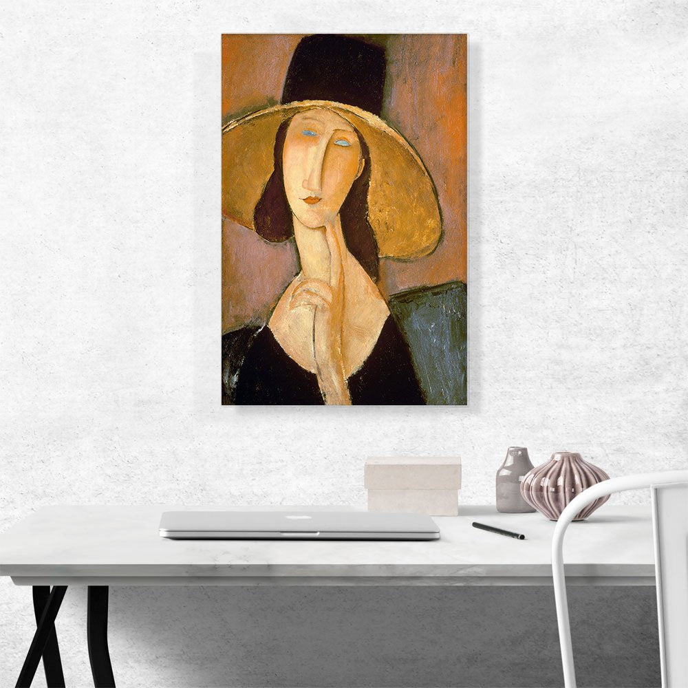 Portrait of Jeanne Hebuterne in a Large Hat 1918 Canvas Art Print Stretched Framed Painting Picture Poster Giclee