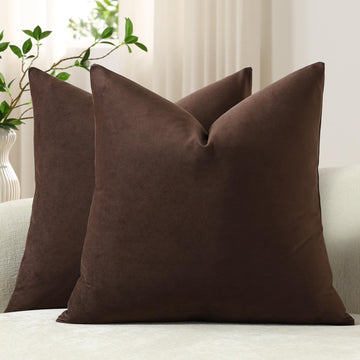 Euro Sham Covers 26x26 Chocolate Brown: Pack of 2 Cozy Soft Velvet Square Modern Luxury Decorative Throw Pillow Cases