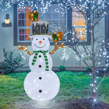 Outdoor Snowman Lighted, Pop-Up Lighted Snowman Outdoor Christmas Decorations Prelit 120 LED Lights Plug