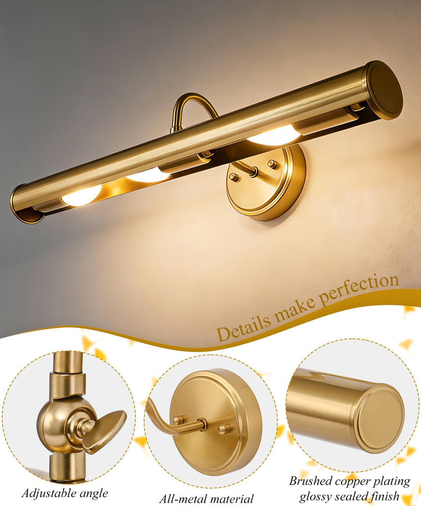 Hardwired Picture Lights for Wall,22 Inch Brass Vintage Picture Sconce,E12 Base,330° Rotatable,3-Light Gallery Art