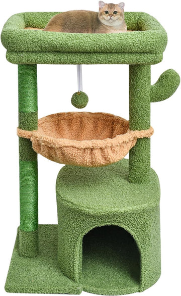 Cactus Cat Tree for Indoor Cats, Green Activity Tower for Kittens