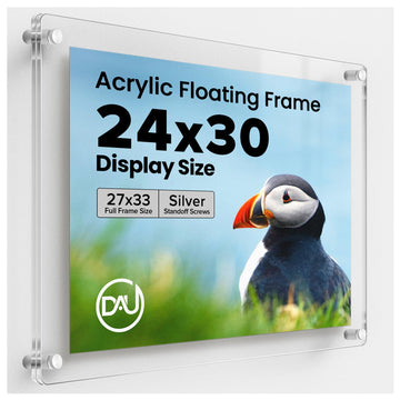 Frameless Floating Acrylic Frame 24"x30" - Clear Picture Frame for Diploma, Wall Art, Photo, & Paintings, Heavy Duty