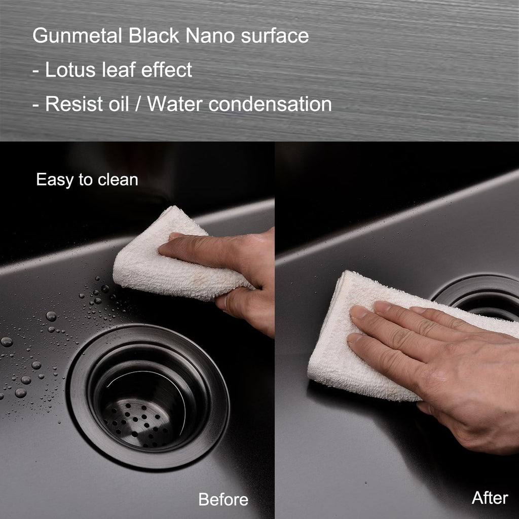 32 Inch Nano Black Undermount Kitchen Sink Stainless Steel Deep Single Bowl, 32"x18" Gunmetal Black 16-Gauge Zero