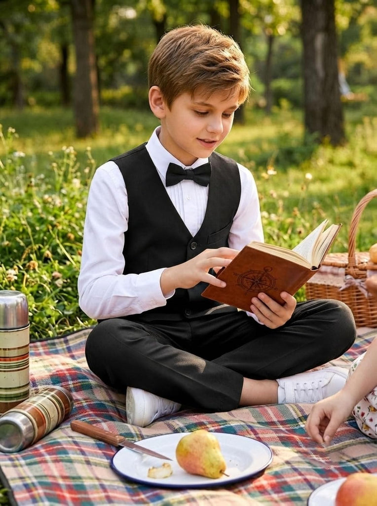 Boy's Suits,4pcs Formal Suit for Kids,Tuxedo Wedding Vest Pants with Bowtie