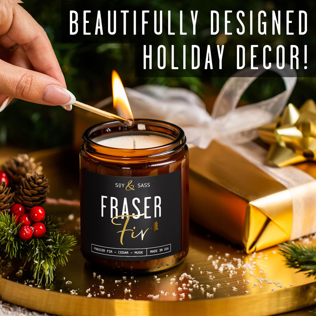 Fraser Fir Candles - Christmas Candles - 'Fraser Fir' w/Balsam Fir Cedar & Sandalwood Evergreen Tree Scent I Winter