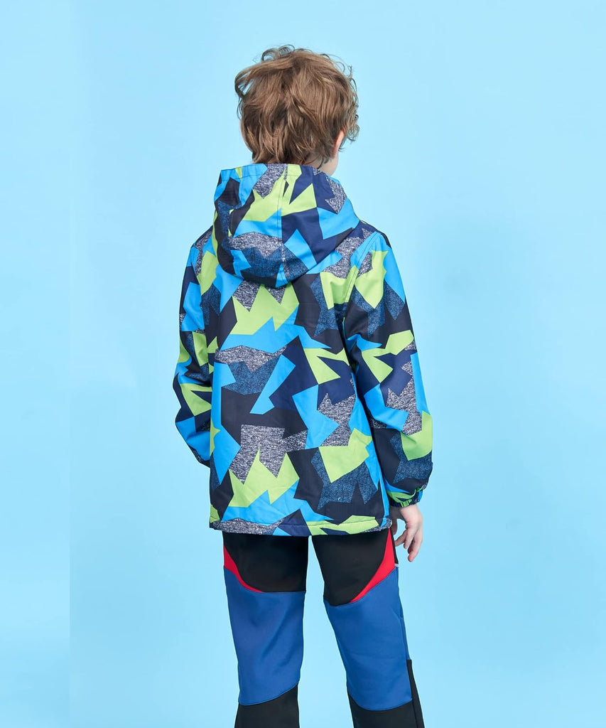 Boys Outdoor Color Block Fleece Lining Windproof Jackets with Hood