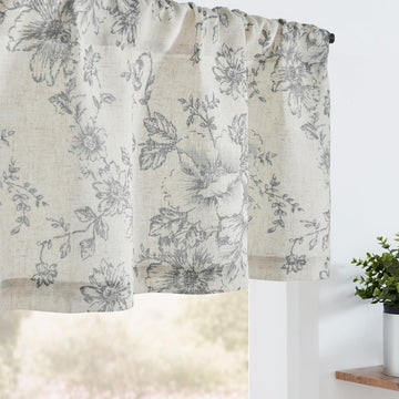 Off White Linen Ruffled Valance Curtain 18 Inch Rod Pocket 1 Panel