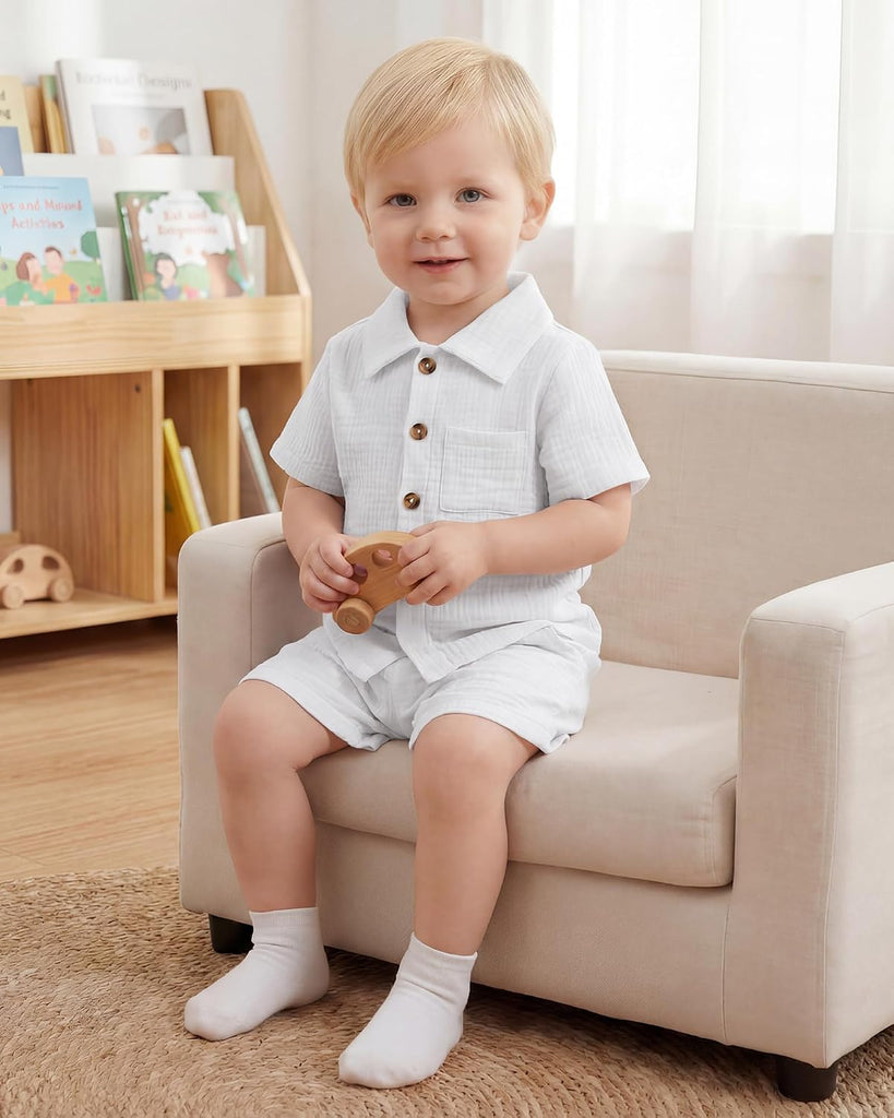 Baby Boy Clothes Baby Boy Outfits Baby Boy Summer Clothes Cotton 2 Piece Set with Button Down Shirt and Shorts