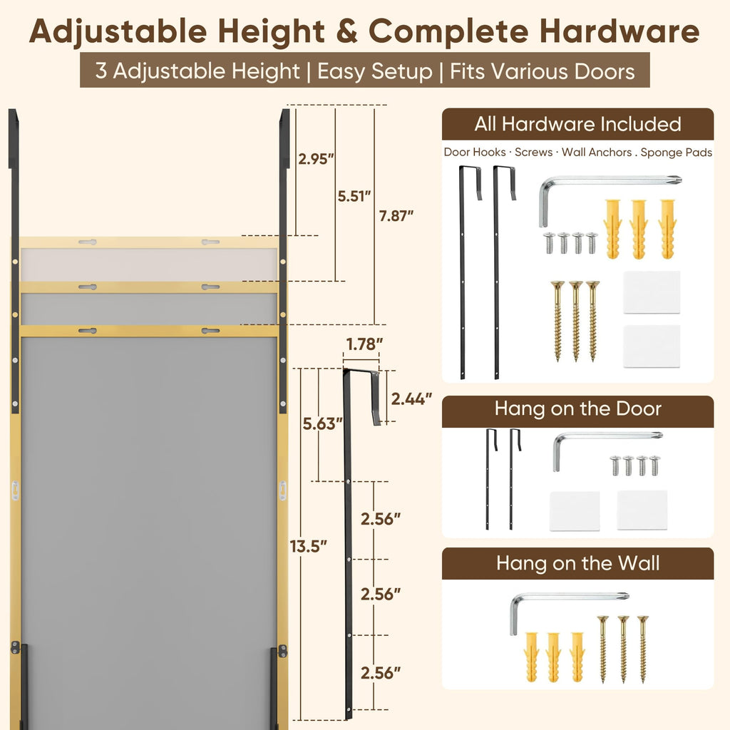 58"×20" Over the Door Full Length Mirror, Gold