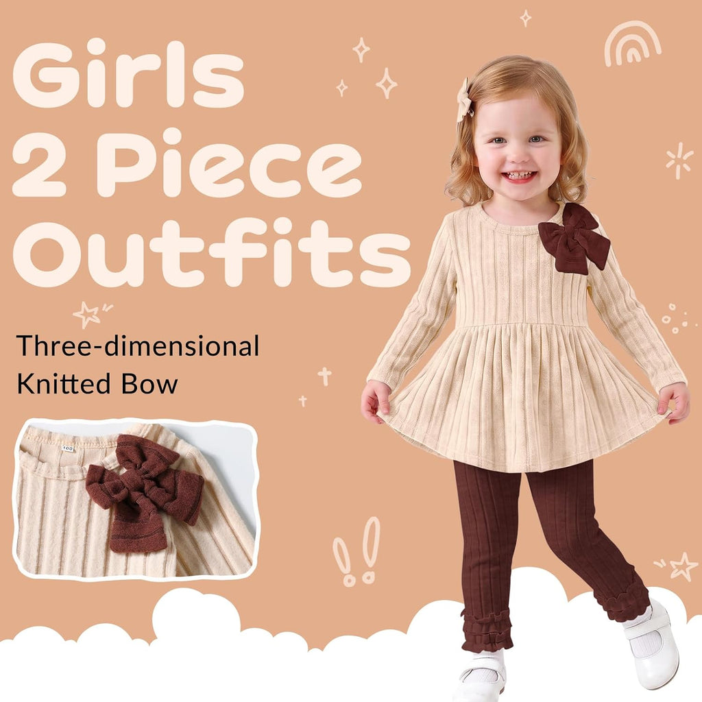 Toddler Baby Girl Outfits Long Sleeve Bow Top and Pants Set
