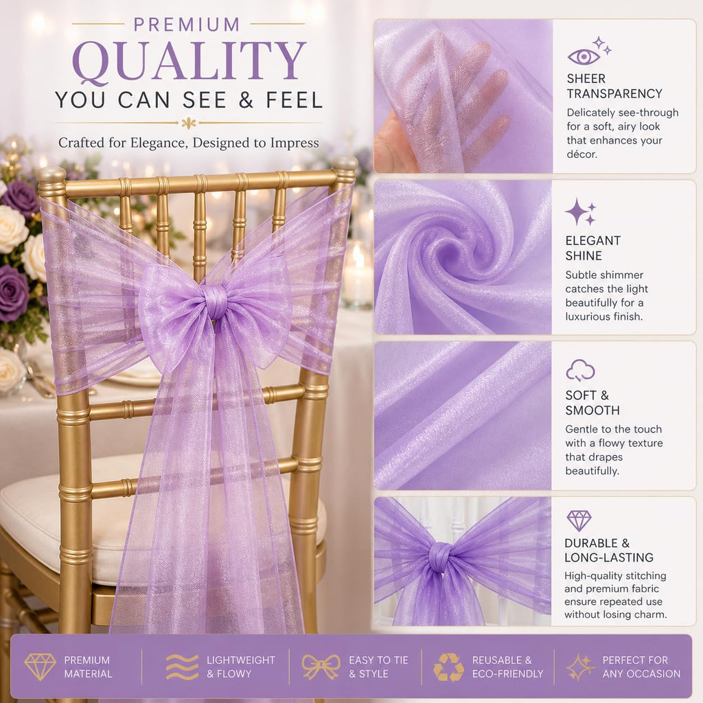 Organza Chair Bow/Sash, 25 Count, White