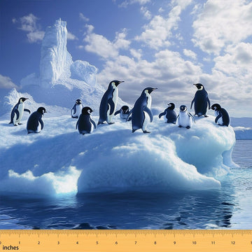 Penguins Fabric by The Yard Soft Glacier Snow Upholstery
