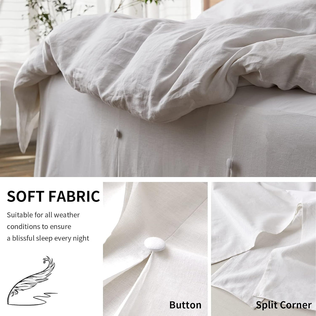 French Linen Bed Skirt Split Corner with Button 18-Inch Tailored Drop Natural Flax Cotton Blend Basic Dust Ruffle