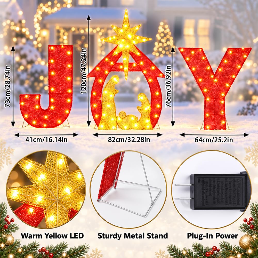 6Ft x 4Ft Outdoor Christmas Decor Lighted Joy Nativity Yard Sign