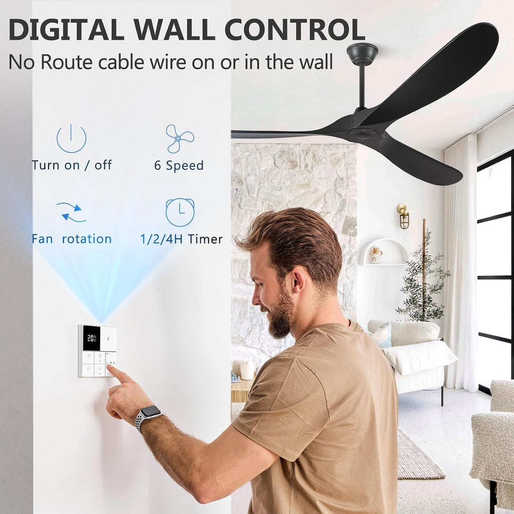 72 Inch Ceiling Fan With Remote And Wall Switch,Large Wood Ceiling Fan Without Light 3 Blades,Outdoor Ceiling Fans 6