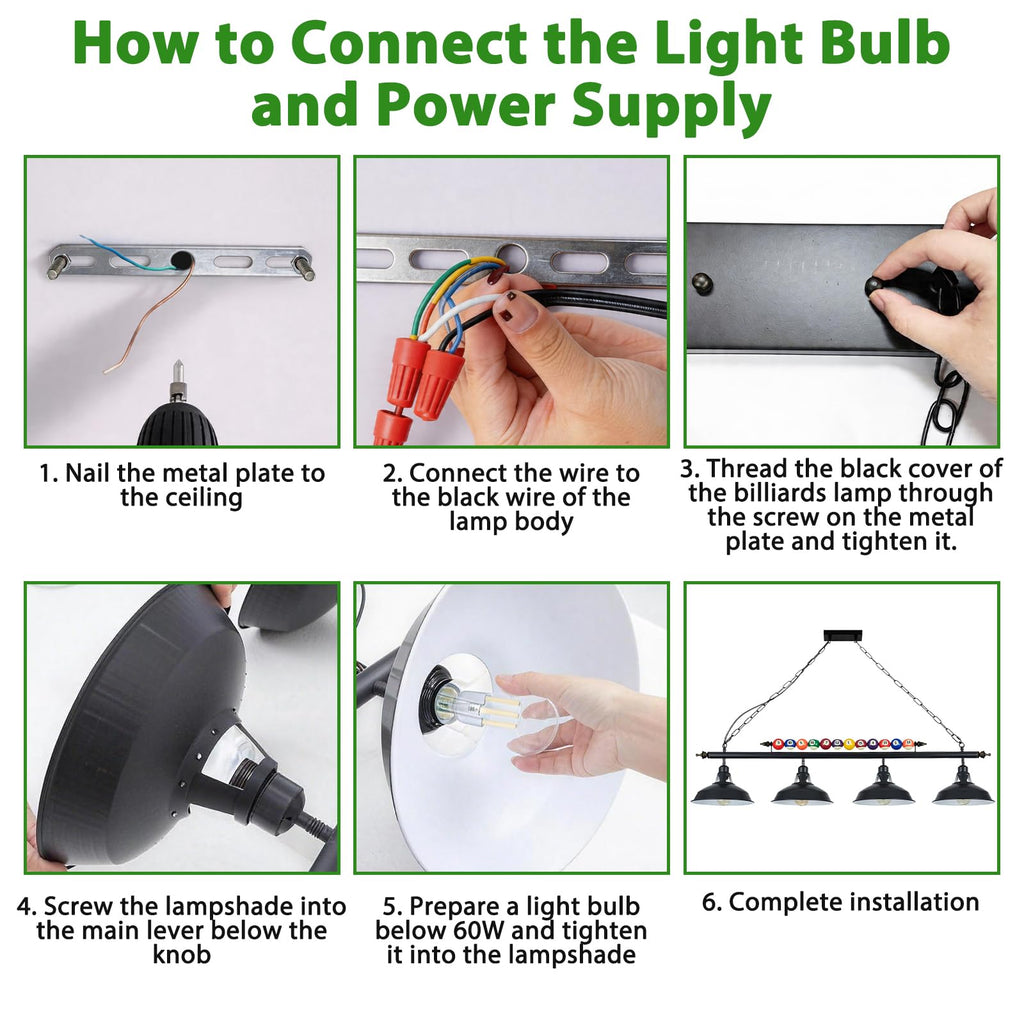 4 Lights Adjustable Pool Table Light for 7'-8' Billiard Tables, Hanging Pool Table Lighting Fixture, Billiard Pendant