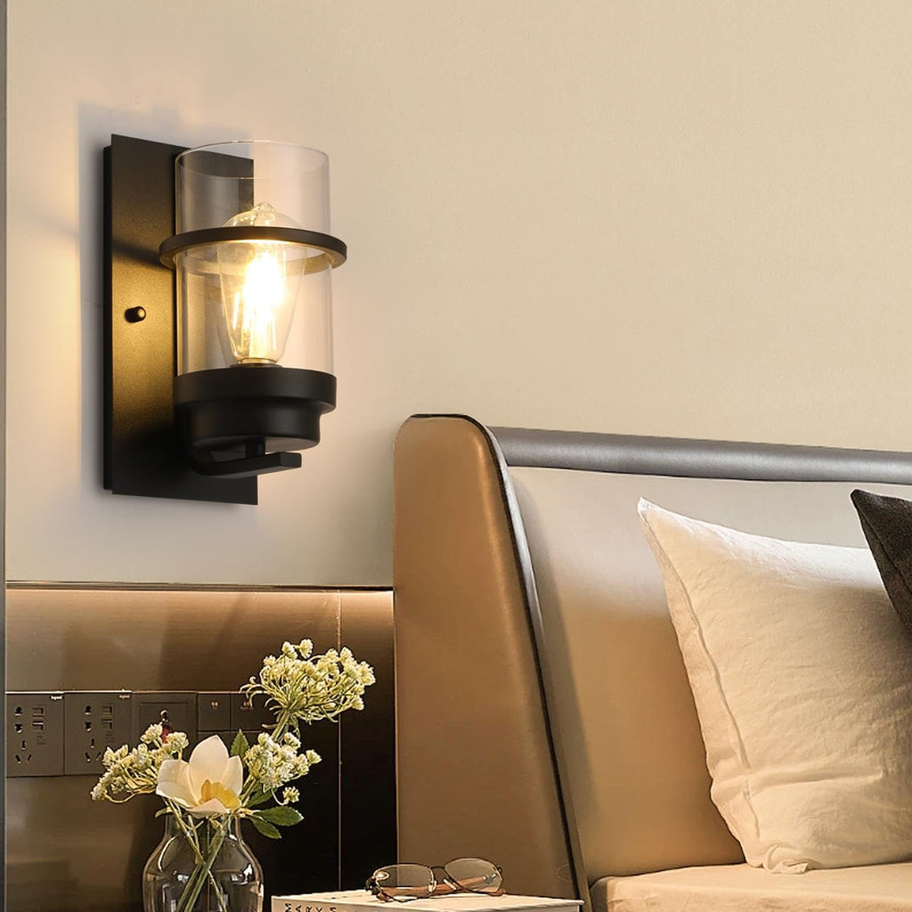 Modern Farmhouse Black Wall Sconce,Glass Wall Light Fixture,E26
