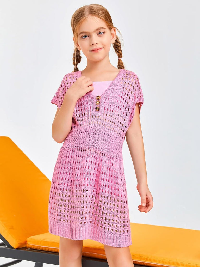 Girls Crochet Swim Beach Cover Up Button Swimsuit Cover ups