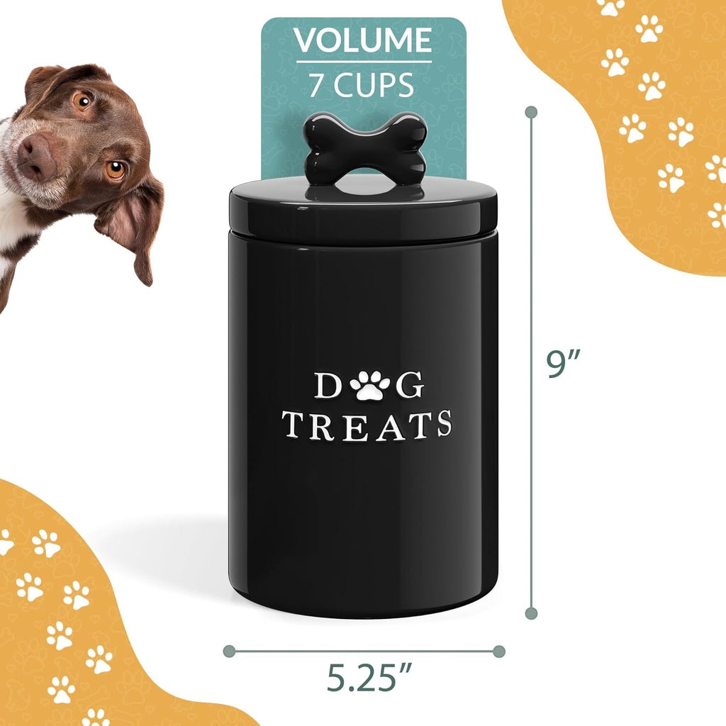 Ceramic Dog Treat Container with Airtight Lid (Black)