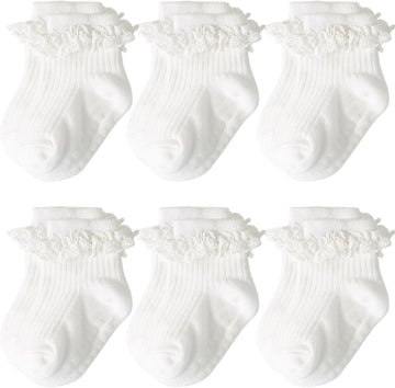 Baby Girl Toddlers Socks with Non-slip Grip Cute Frilly Ruffle Ankle Soft Cotton Baby Socks for Infant Kids