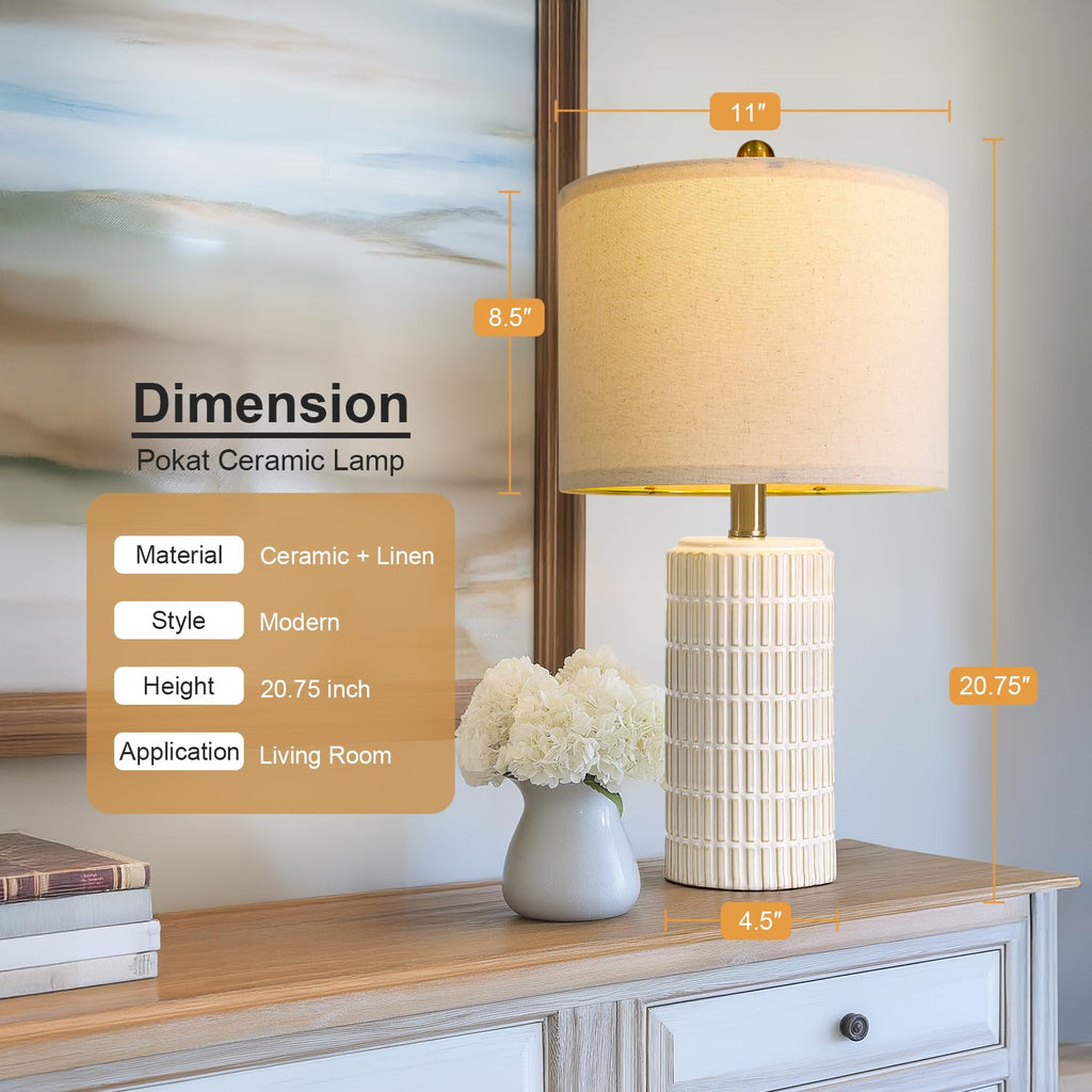 20.75" Small Modern Ceramic Table Lamps Set of 2, White