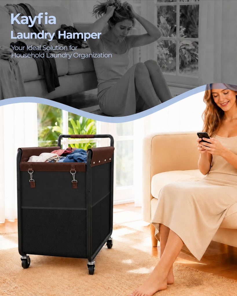 150L Rolling Laundry Hamper, Laundry Basket with Wheels, Black