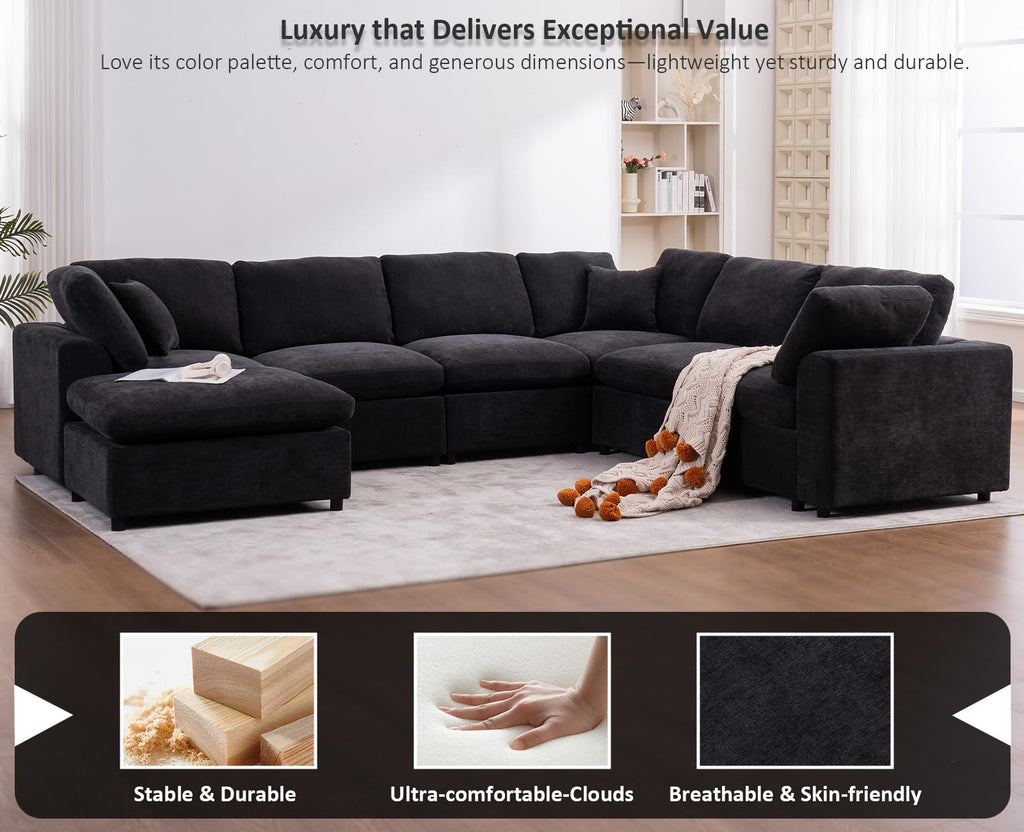Oversized Modular Sectional Sofa, Couches, Black