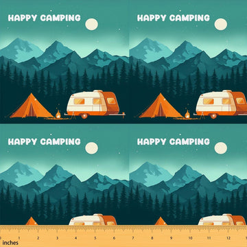 Camper Fabric by The Yard, Happy Camping Upholstery Fabric, Rustic