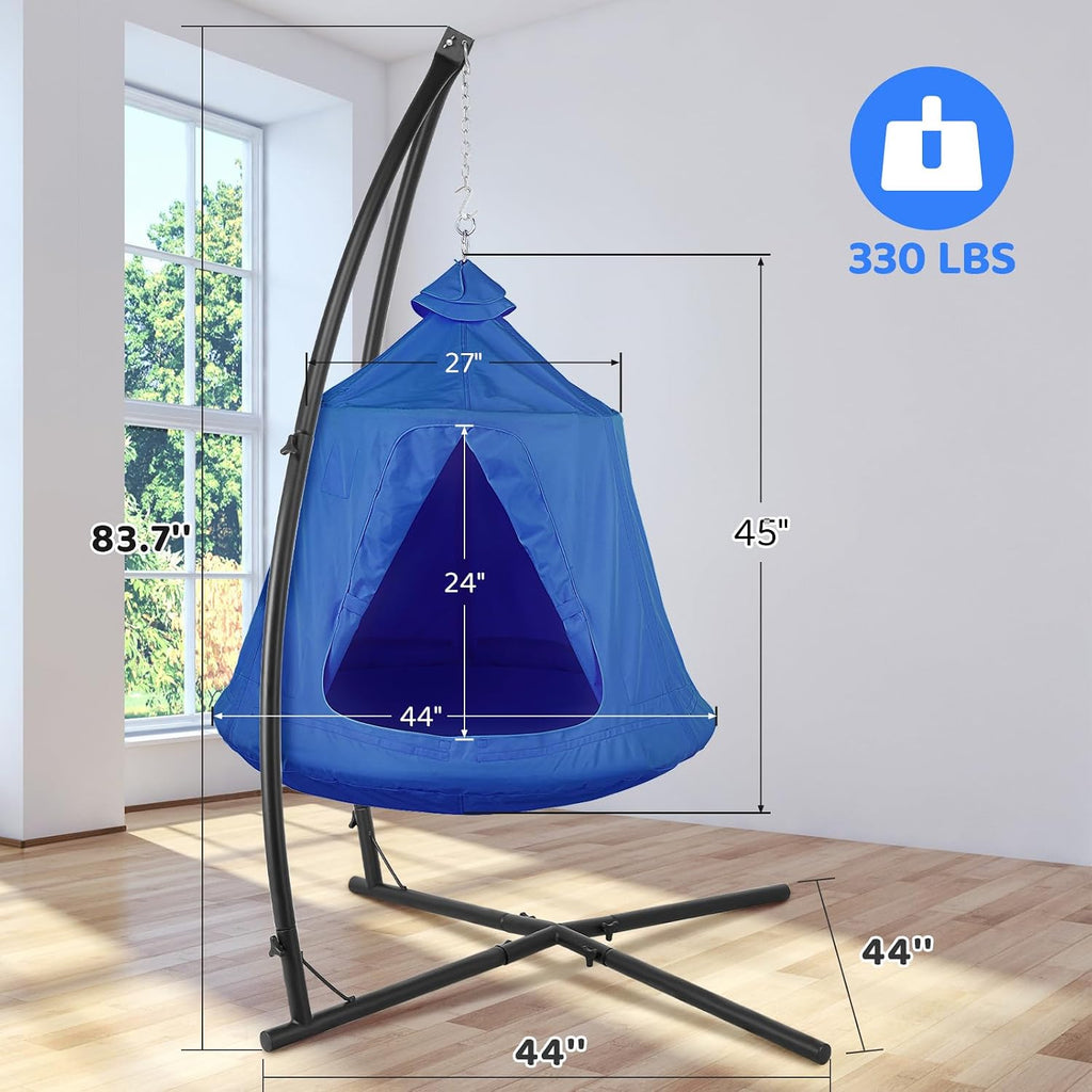 Hanging Hammock X-Stand w/Tree Tent, Swing Chair Stand w/Play Tent | Indoor Outdoor Egg Basket Patio Seat w/ Metal