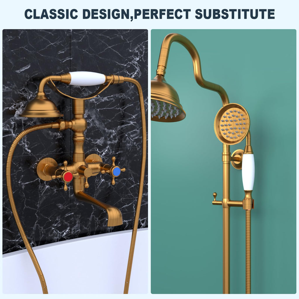 Vintage Hand-held Shower Rain Sprayer Telephone Shaped Ceramic Shower Head with 59 Inch Hose (Retro Bronze)