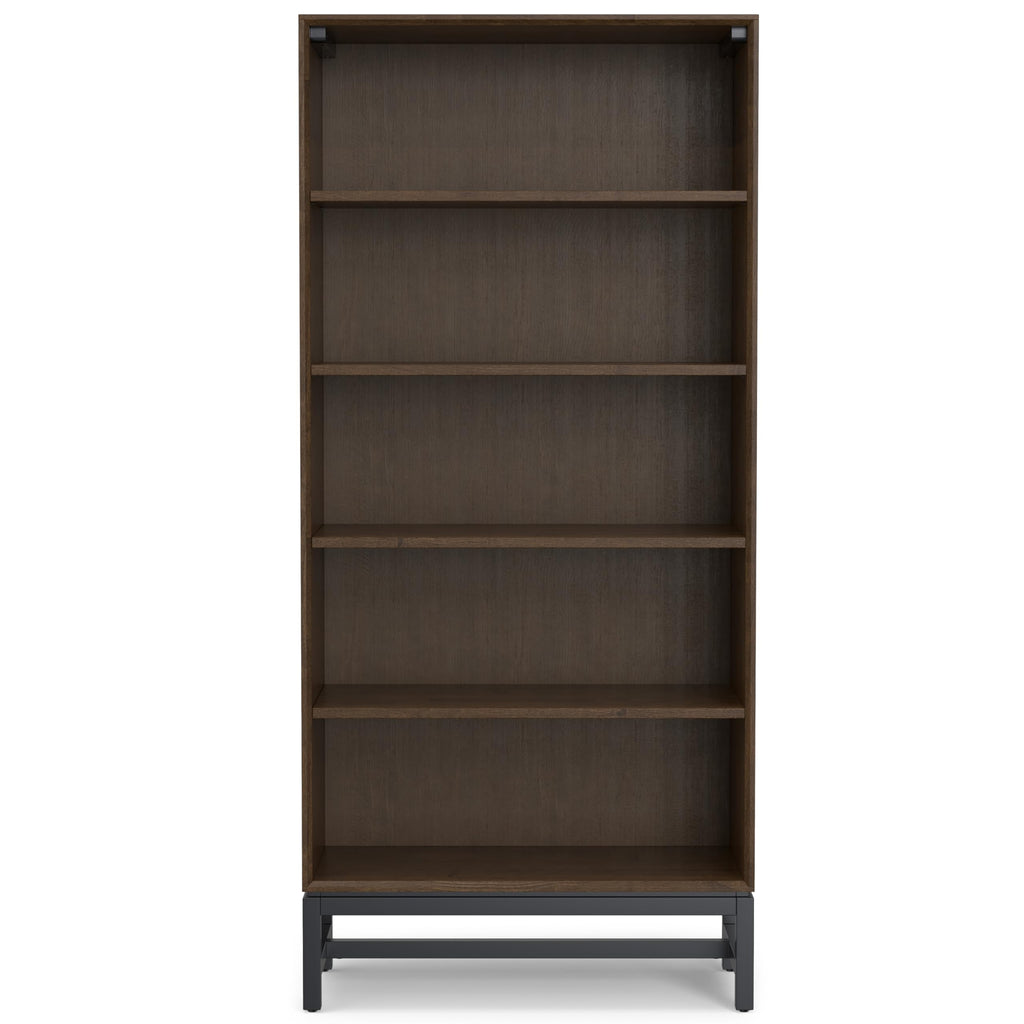 Banting 66" Tall Solid Wood 5-Shelf Bookcase in Walnut Brown