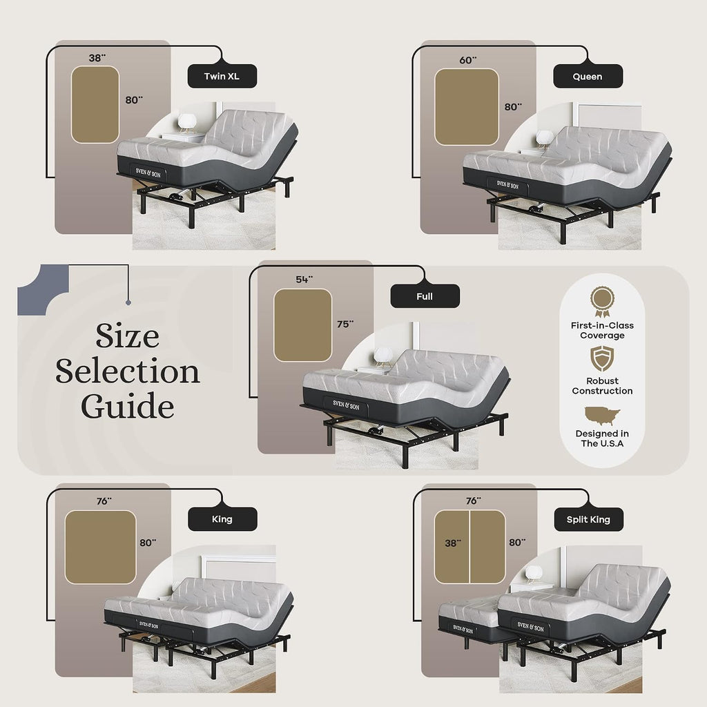Sven and Son Essential Adjustable Bed Base (Frame) + 12 inch Memory Foam Matt (Medium), Easy Assembly, Head and Foot
