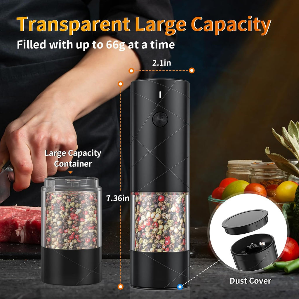 Electric Salt and Pepper Grinder Set USB Rechargeable with Warm LED Light, Adjustable Coarseness Large Capacity - Set of 2