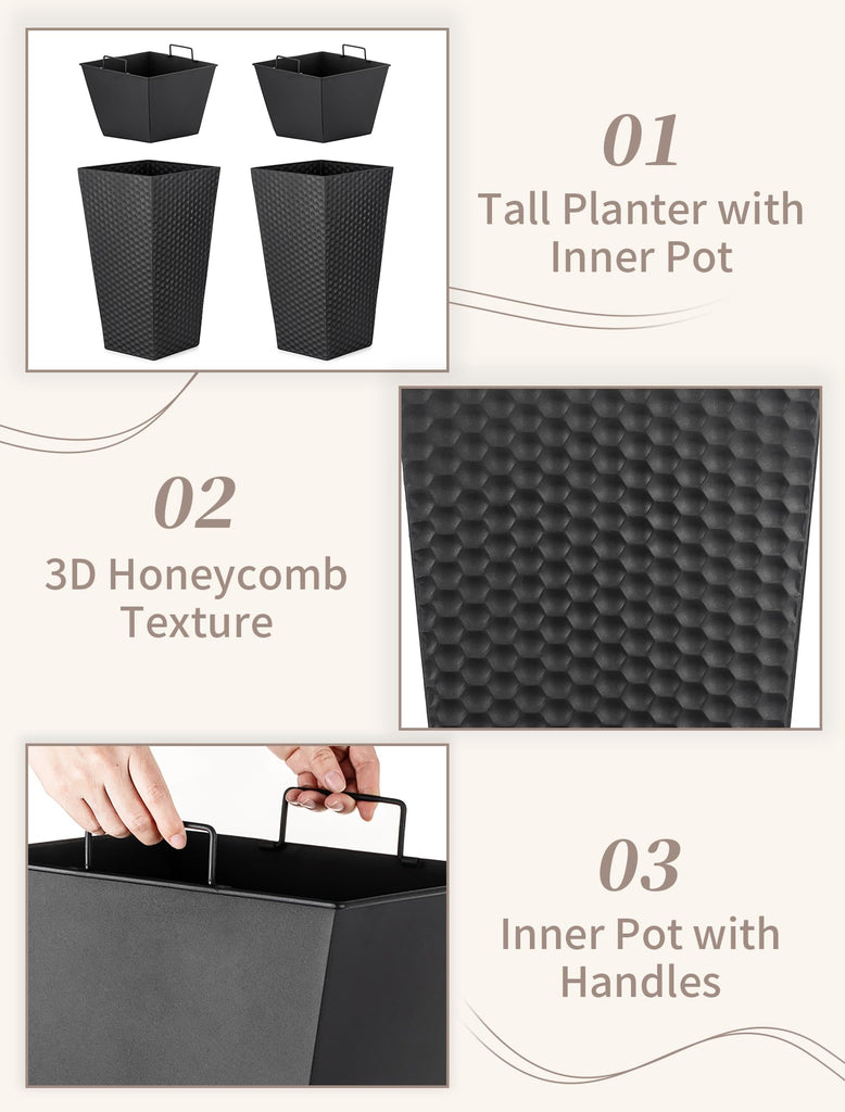 Black Metal Taper Planter with Inner Pots, Indoor Planter Pots