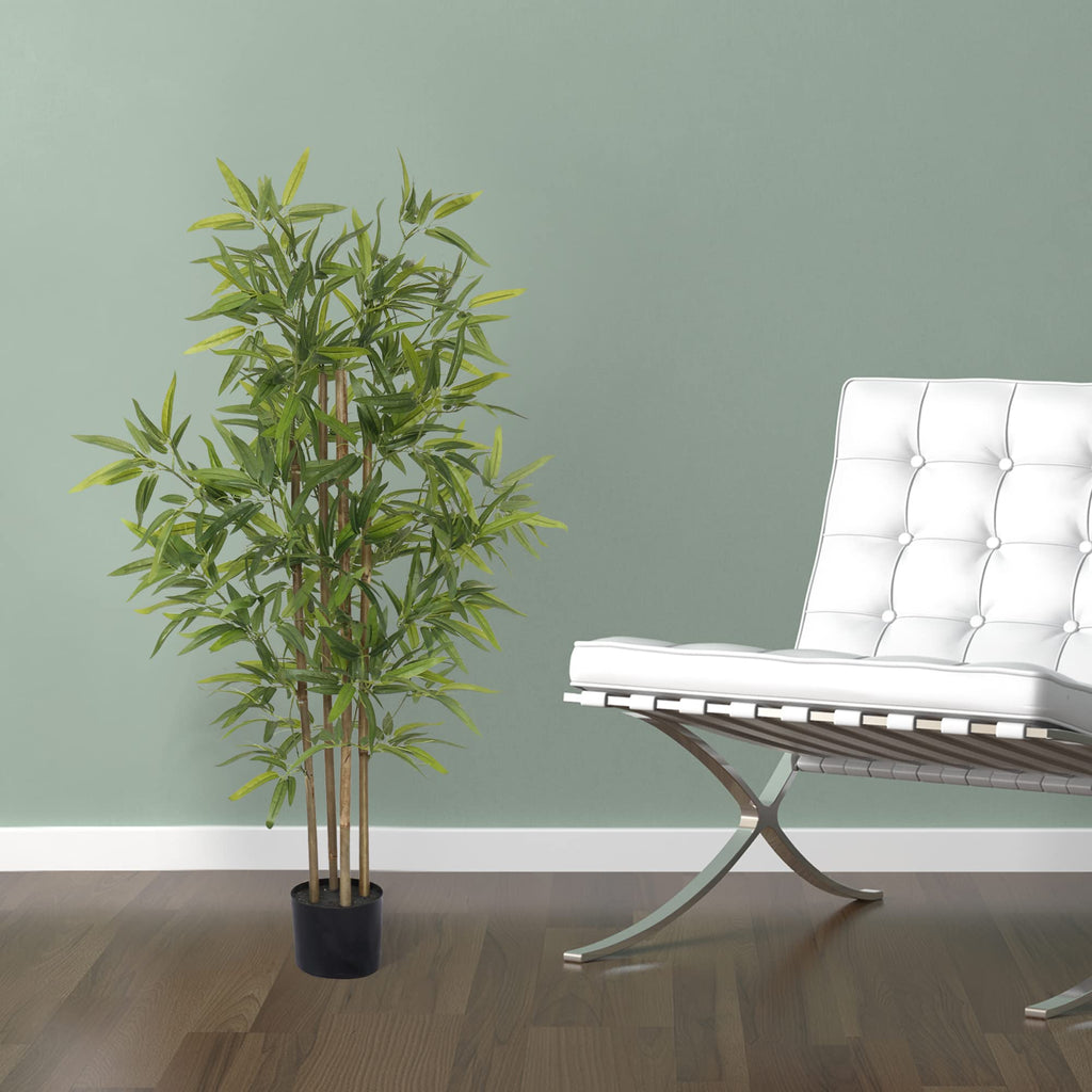 4ft Bamboo Artificial Tree, Faux Bamboo Plant, Real Touch Technology, Artificial Plant with 4 Trunks, Ideal Indoor