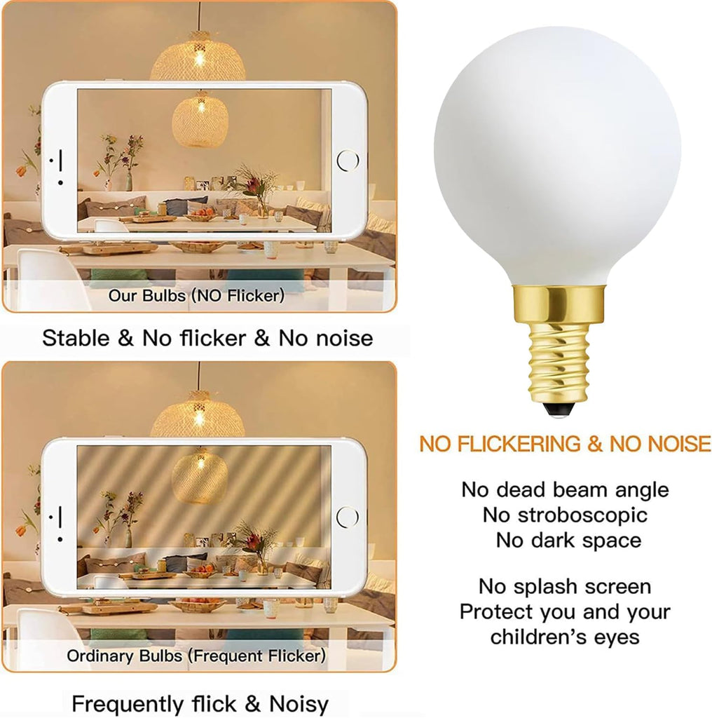 Frosted G16.5 globe light bulb,e12 Round Candelabra Bulb 60 watt,6W Chandelier Light Bulbs,Milky White Candelabra LED