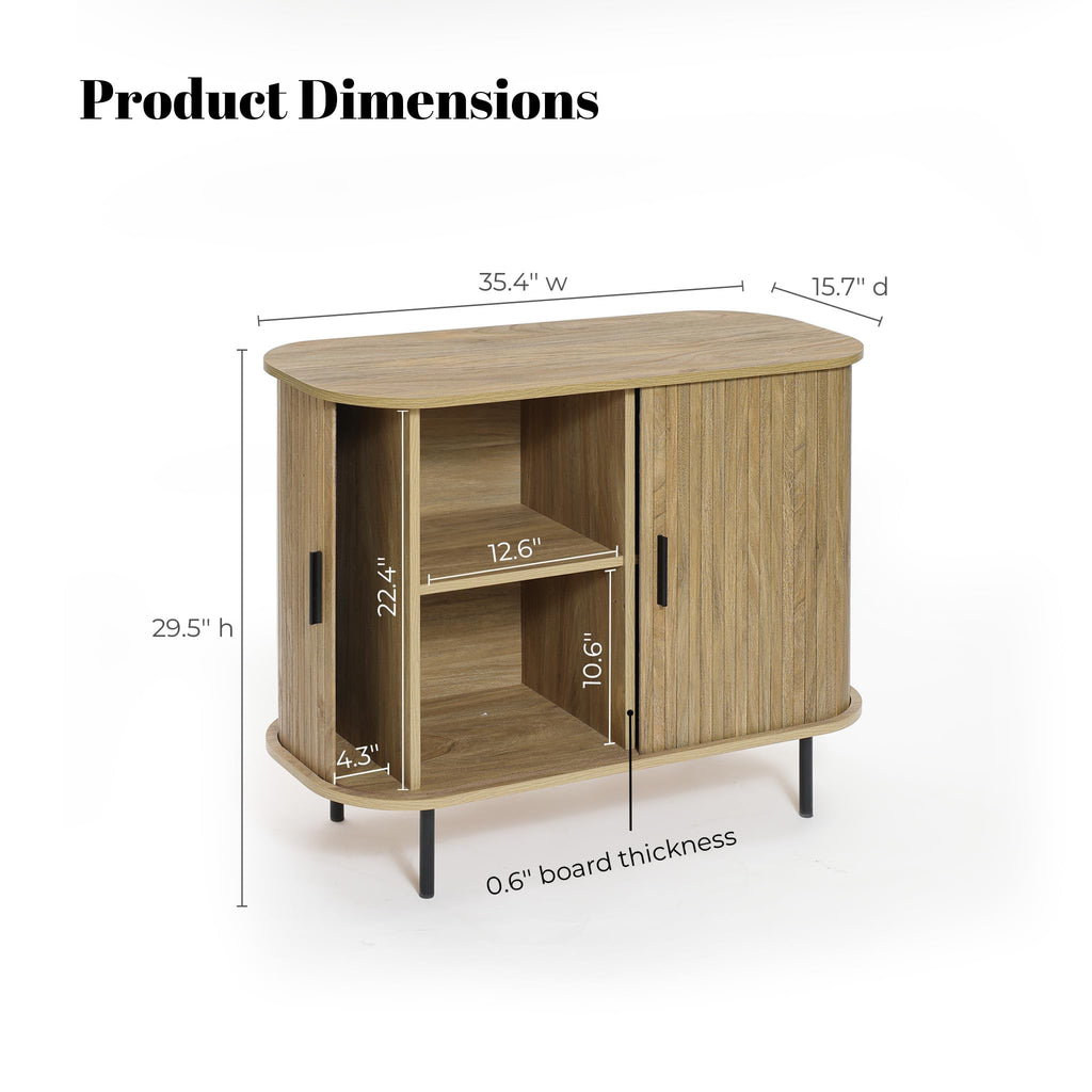 LuxenHome 35" Oak Small Buffet Cabinet with Storage, Accent Cabinet