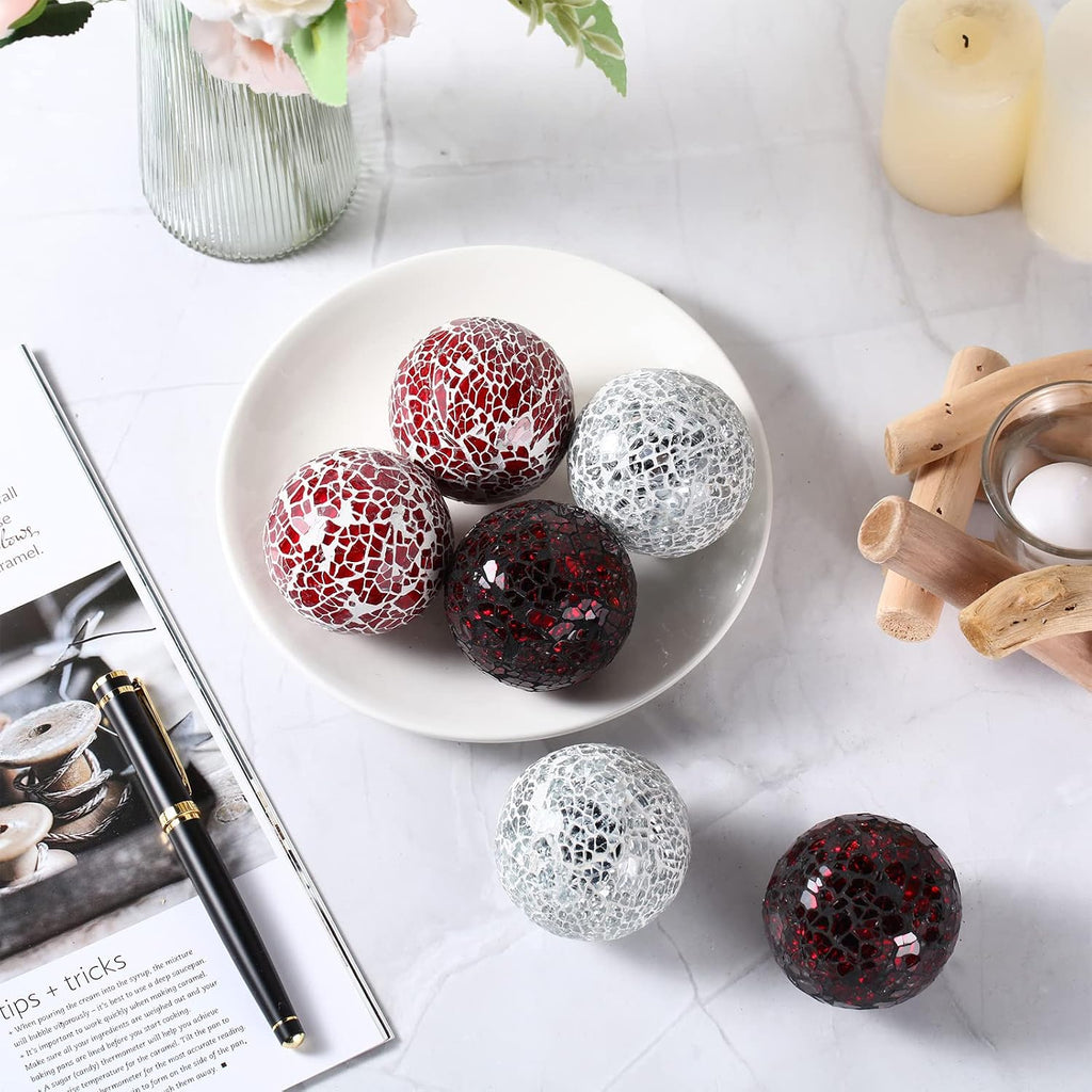 Decorative Balls for Bowls 6.5 cm / 2.5 Inch Orbs Glass Balls for Centerpiece Bowls Mosaic Sphere Decoration - Set of 6