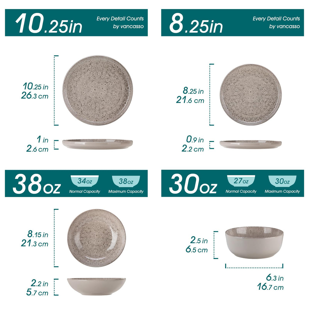 Reveal Ceramic Plates and Bowls Set for 6, 24-Piece Dinnerware Set